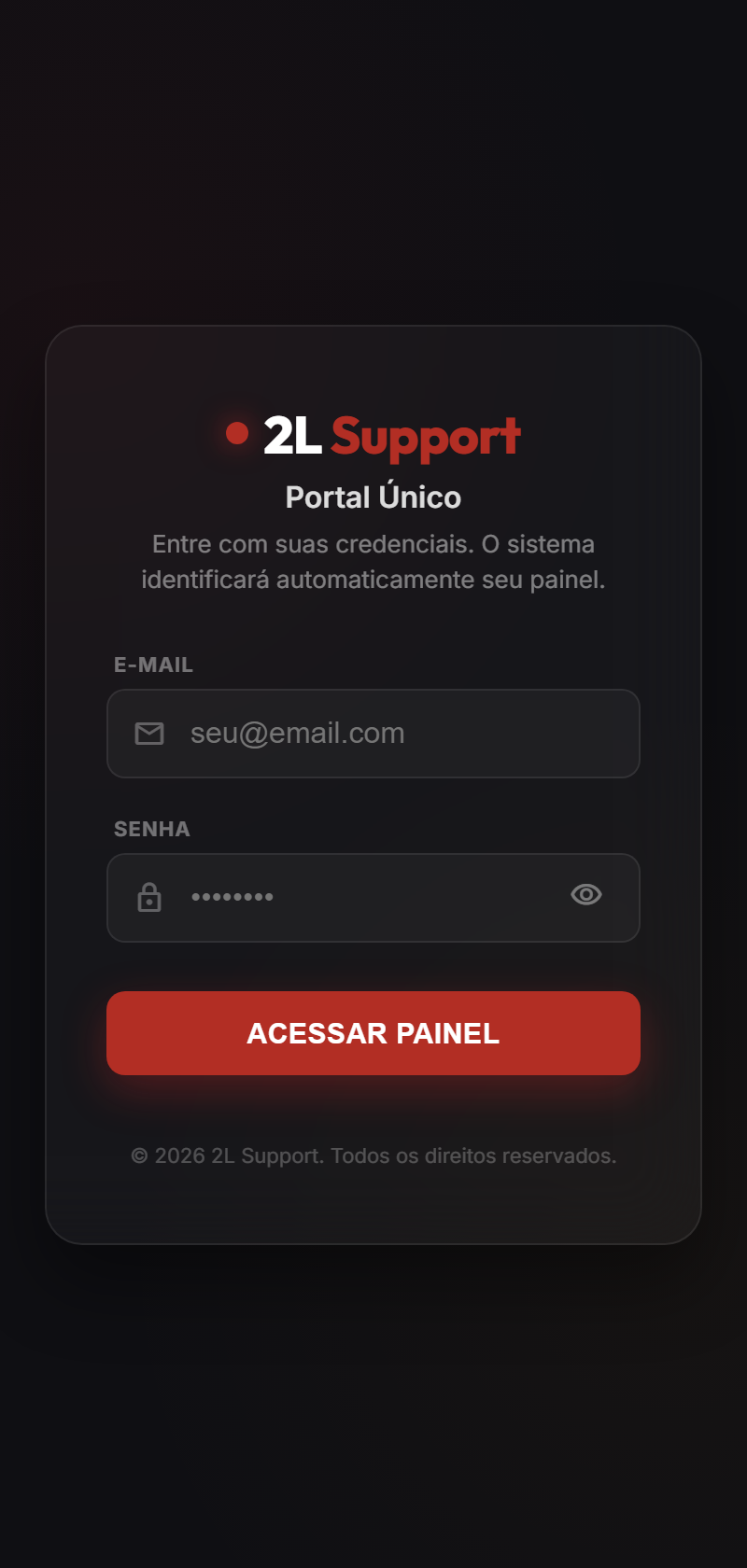 Tela do app 2L Support